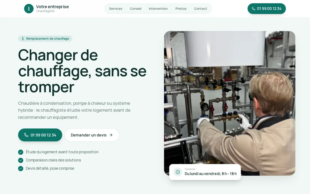 Aperçu du modèle Condens pour un chauffagiste