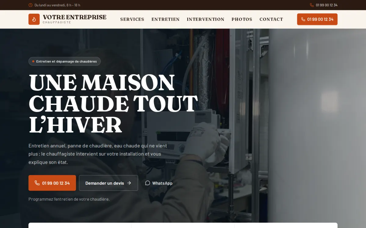 Aperçu du modèle Foyer pour un chauffagiste