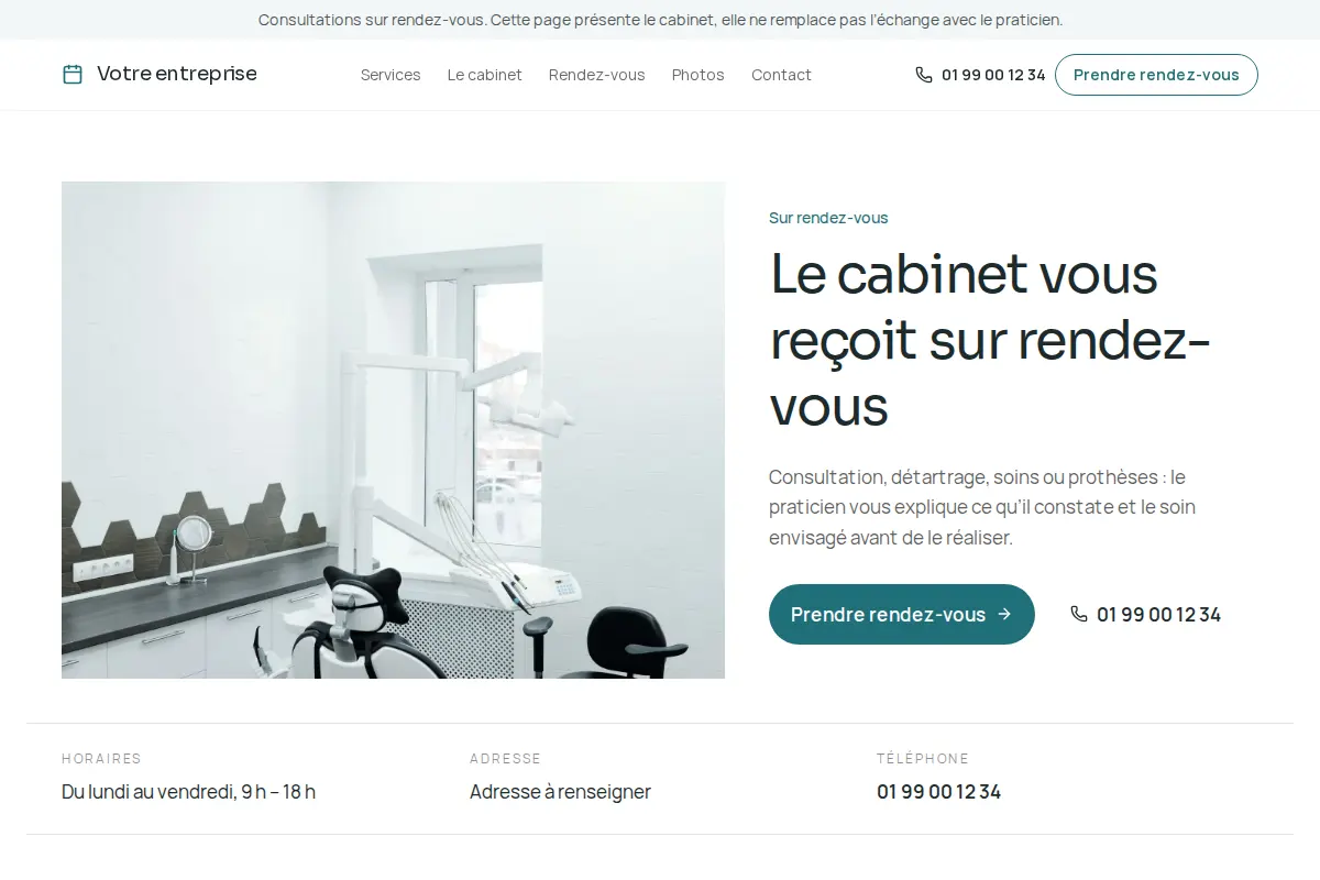Aperçu du modèle Cabinet pour un dentiste