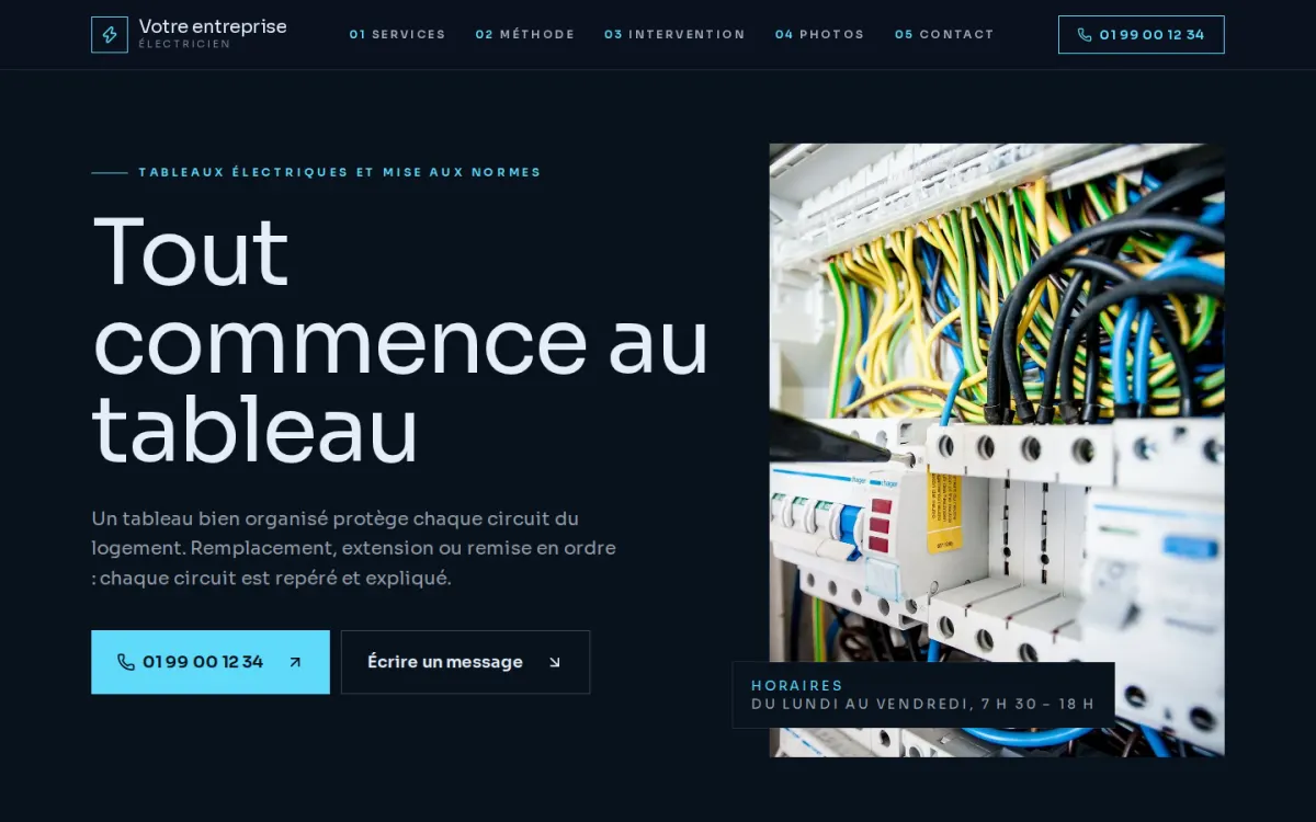 Aperçu du modèle Tableau pour un électricien