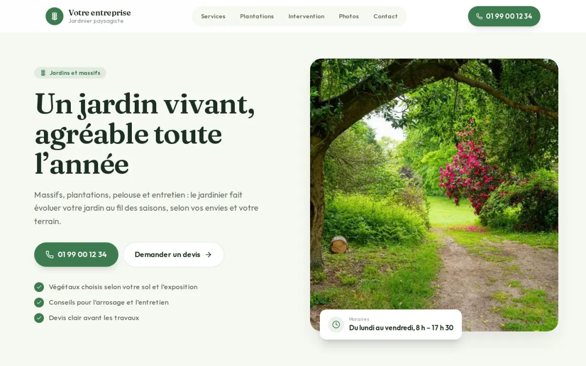 Aperçu du modèle Clairière pour un jardinier