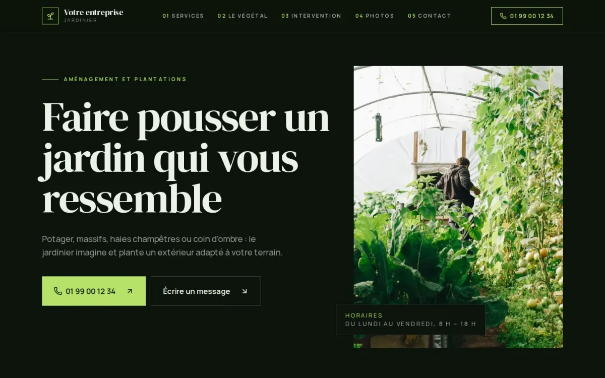 Aperçu du modèle Serre pour un jardinier