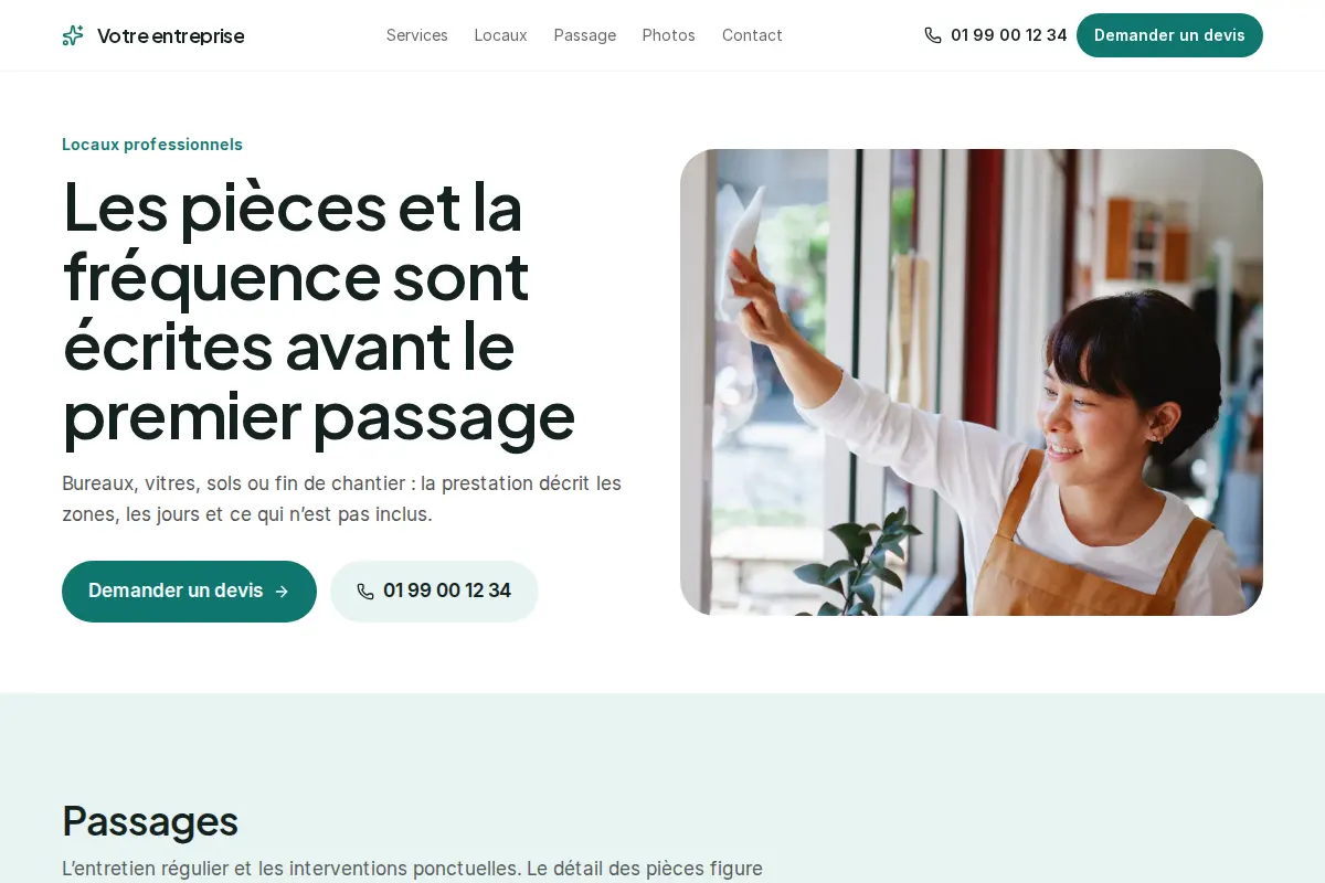 Aperçu du modèle Passage pour un entreprise de nettoyage