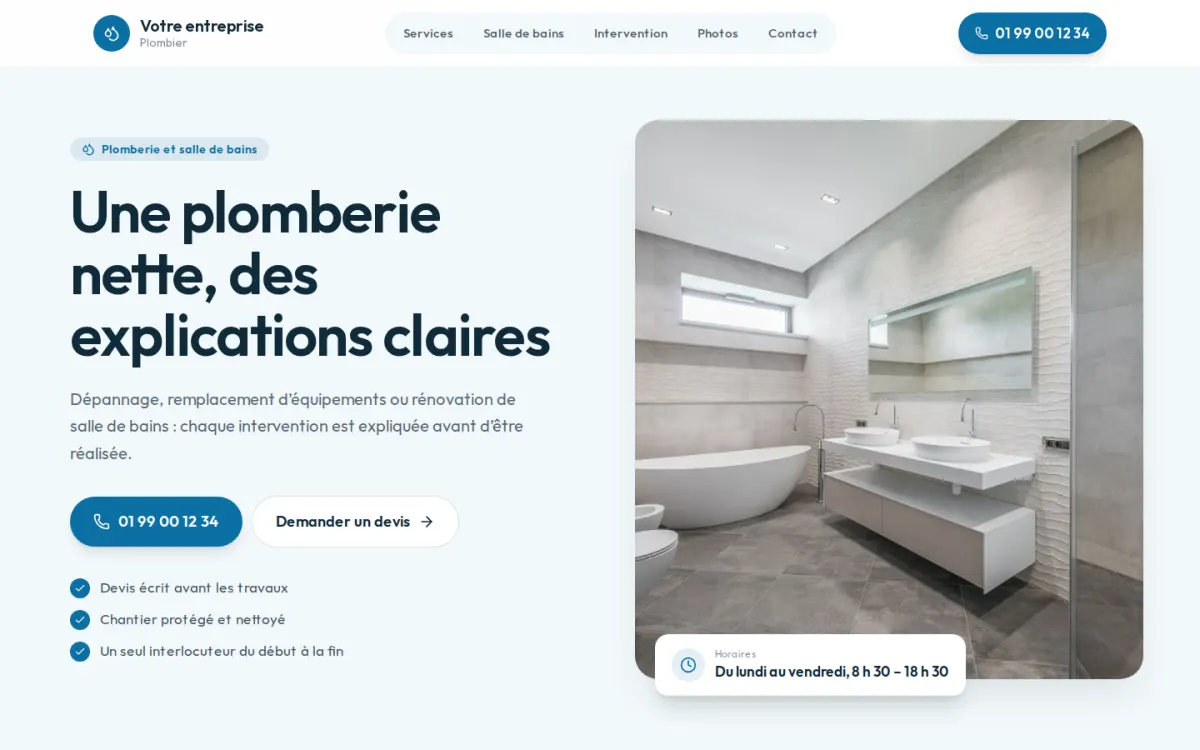 Aperçu du modèle Clair pour un plombier