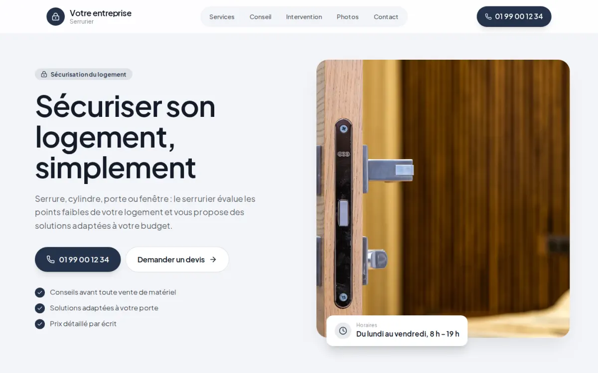 Aperçu du modèle Veille pour un serrurier